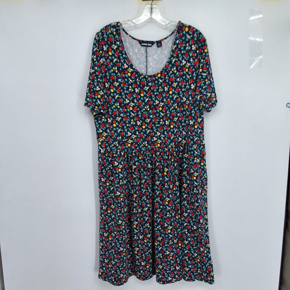 Lands' End 1X Black Floral Midi Dress